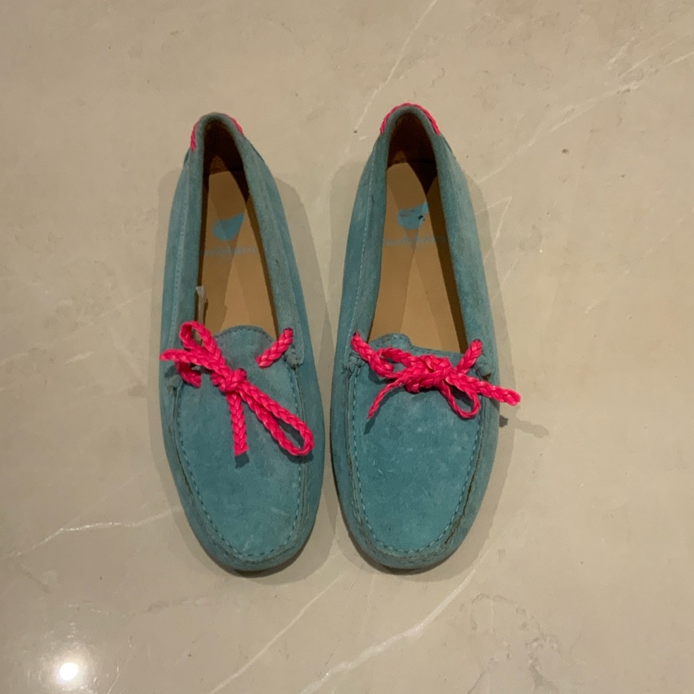 Elegant Teal Moccasins with Pink Laces